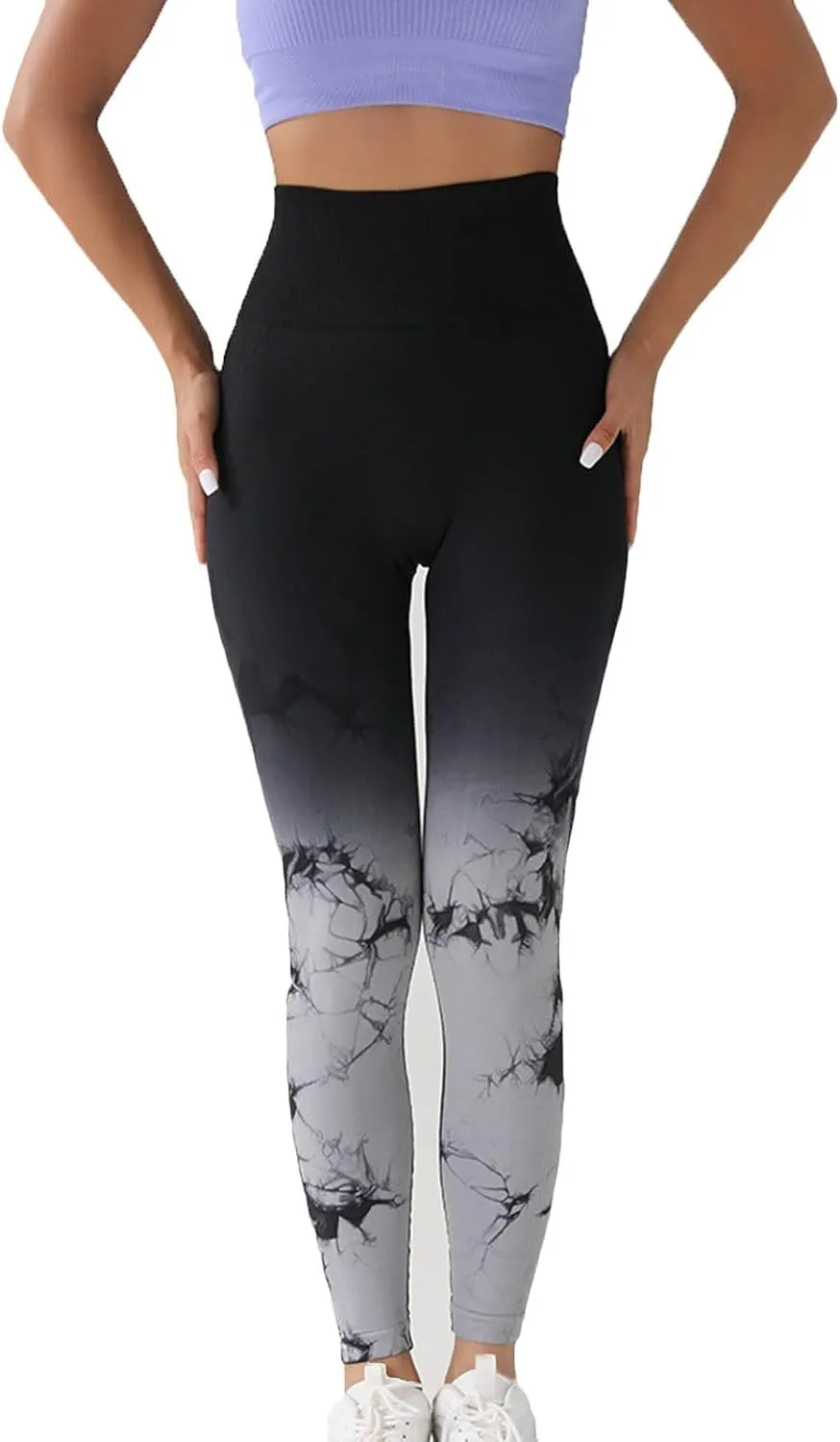 Womens Tie Dye Print Leggings, Fitness High Waist Tights Athletic Running Yoga Pants Seamless Compression Leggings