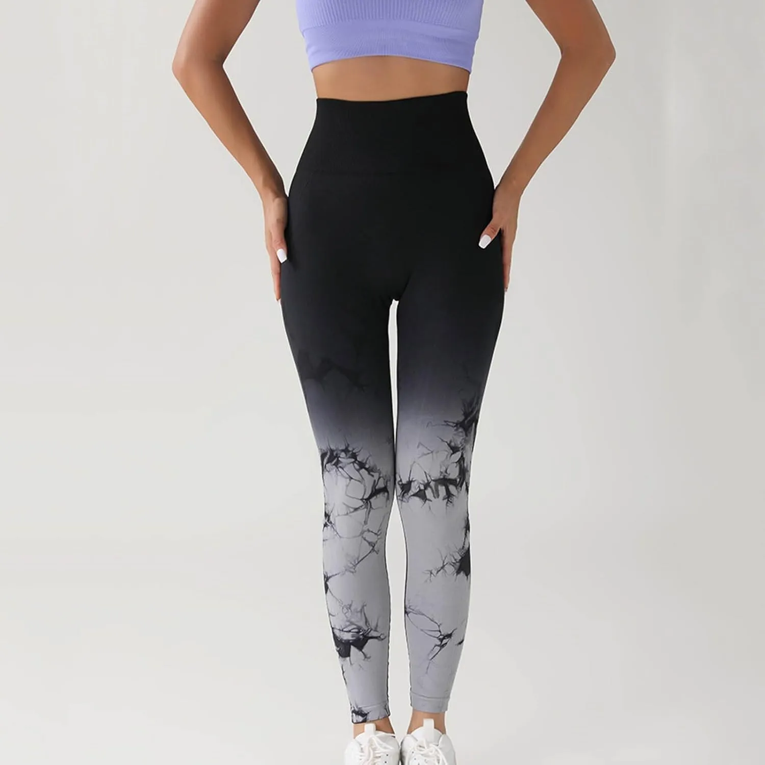 Womens Tie Dye Print Leggings, Fitness High Waist Tights Athletic Running Yoga Pants Seamless Compression Leggings