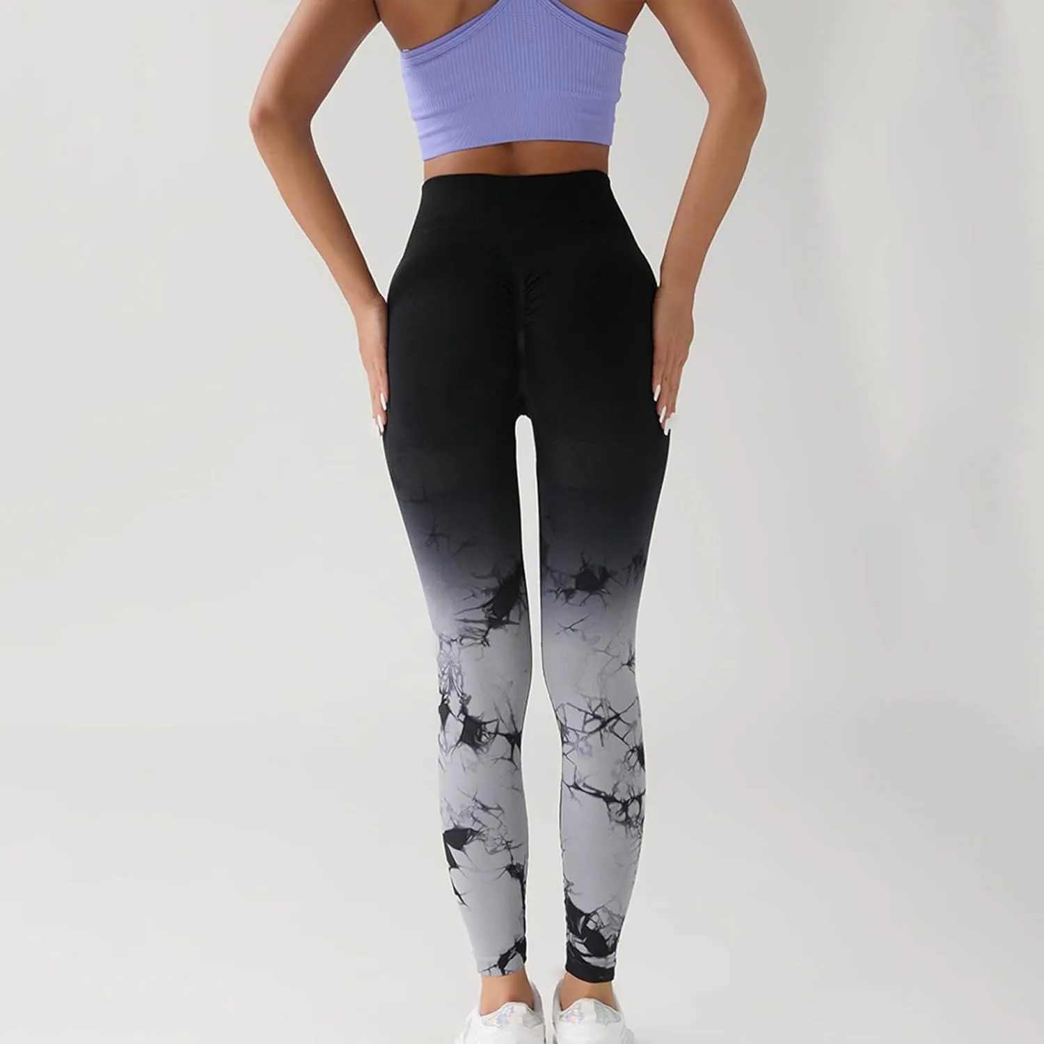 Womens Tie Dye Print Leggings, Fitness High Waist Tights Athletic Running Yoga Pants Seamless Compression Leggings