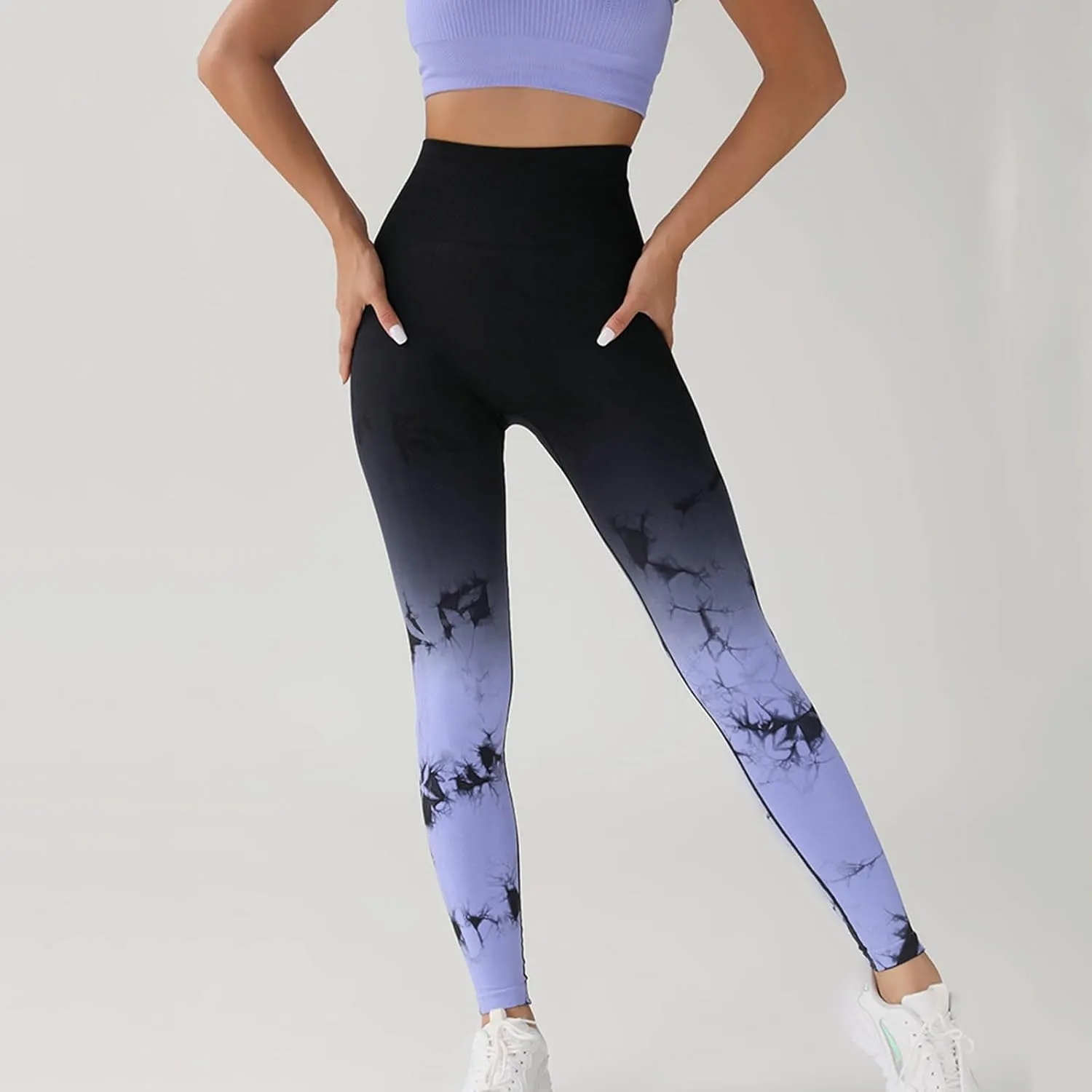 Womens Tie Dye Print Leggings, Fitness High Waist Tights Athletic Running Yoga Pants Seamless Compression Leggings