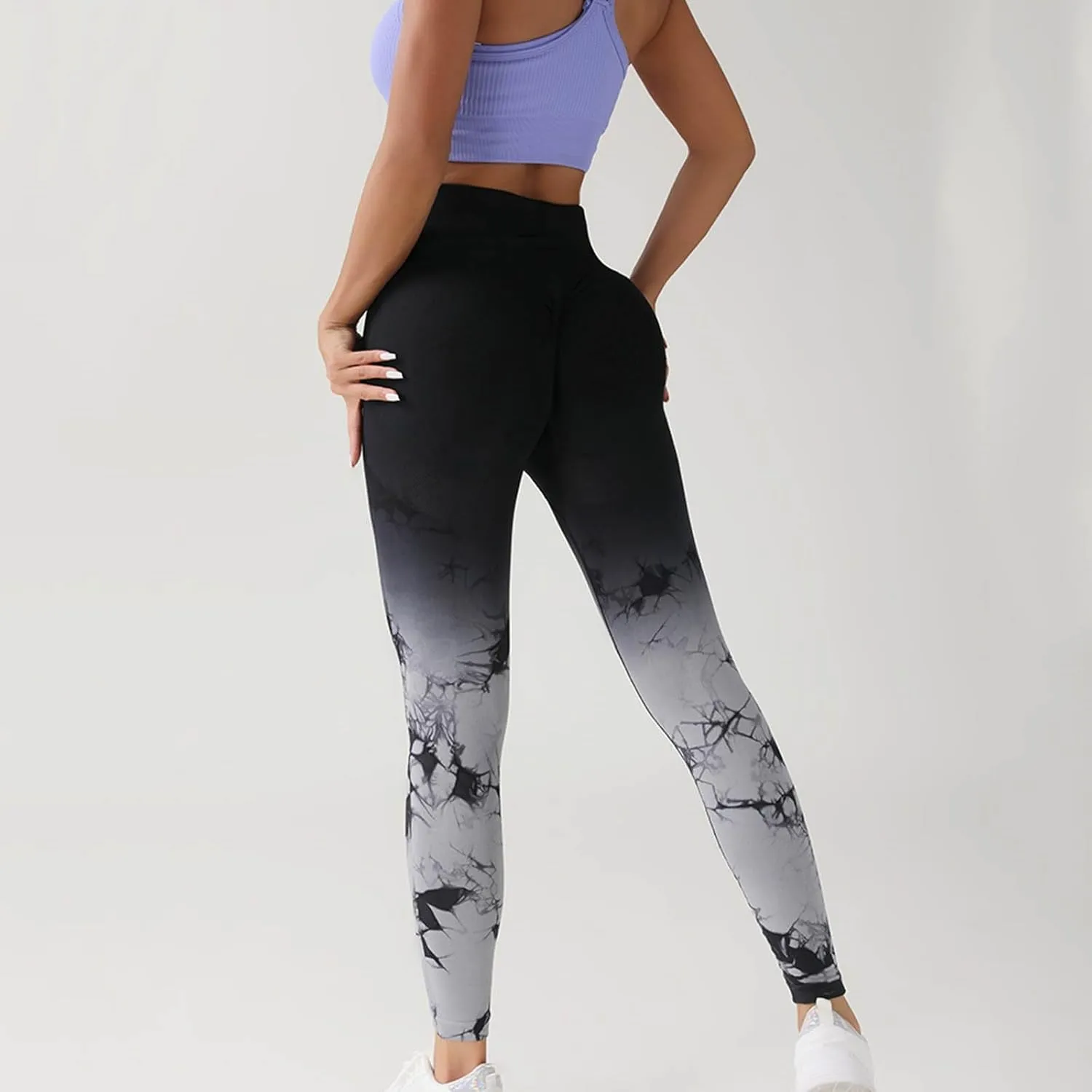Womens Tie Dye Print Leggings, Fitness High Waist Tights Athletic Running Yoga Pants Seamless Compression Leggings