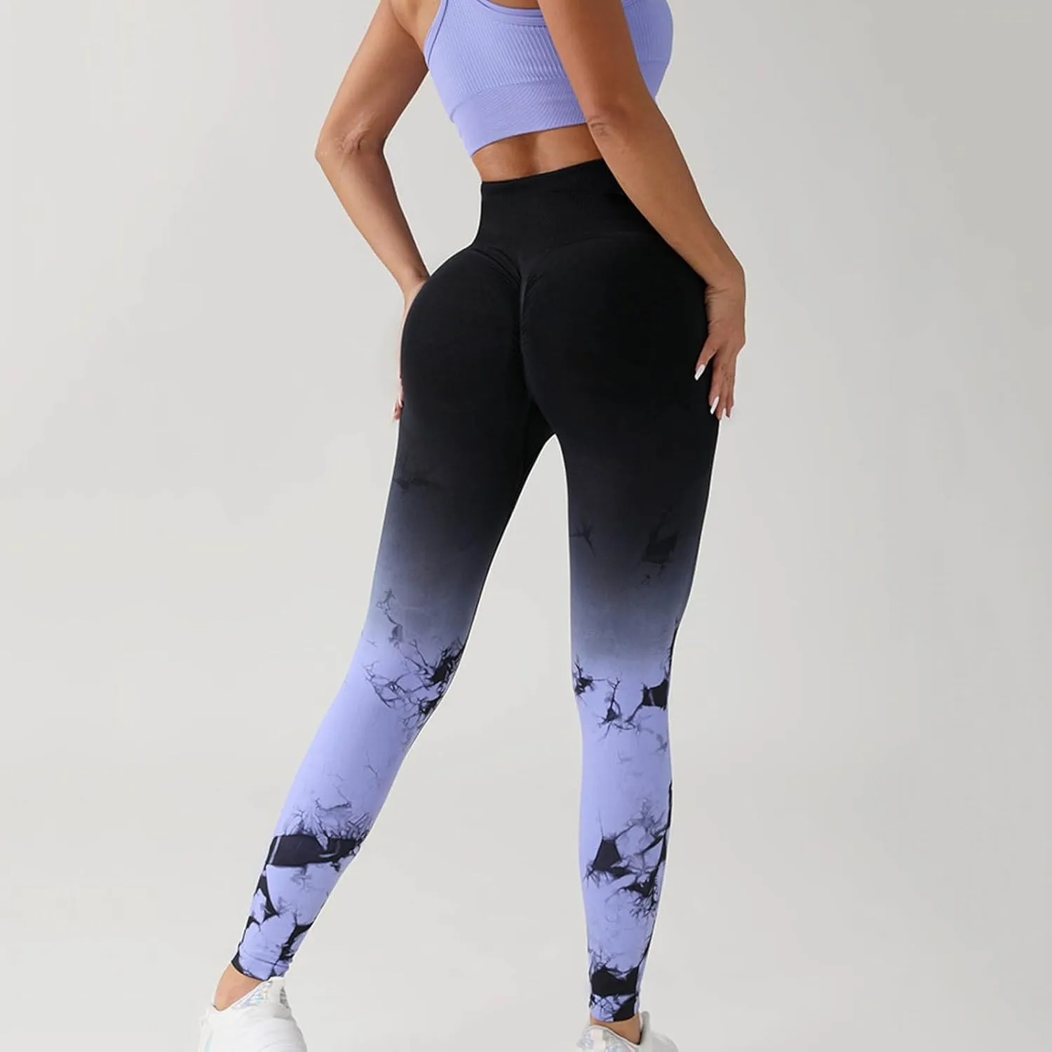 Womens Tie Dye Print Leggings, Fitness High Waist Tights Athletic Running Yoga Pants Seamless Compression Leggings