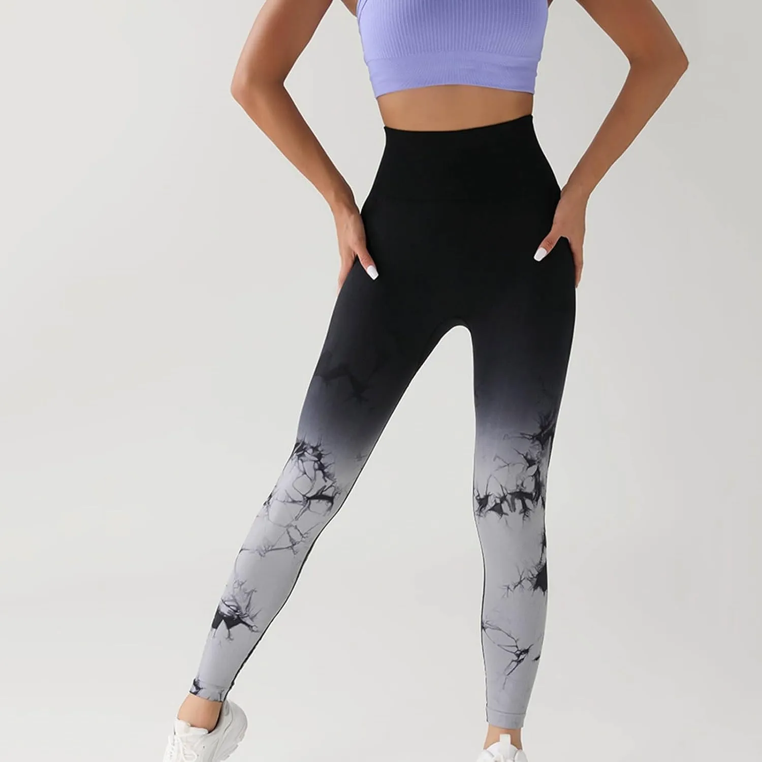 Womens Tie Dye Print Leggings, Fitness High Waist Tights Athletic Running Yoga Pants Seamless Compression Leggings