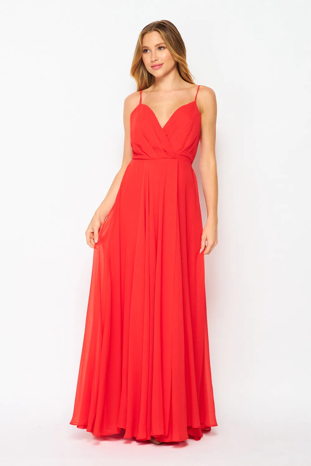 Women's Woven Tomato Red Solid Cocktail Maxi Dress