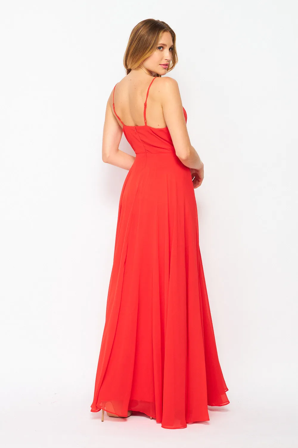 Women's Woven Tomato Red Solid Cocktail Maxi Dress