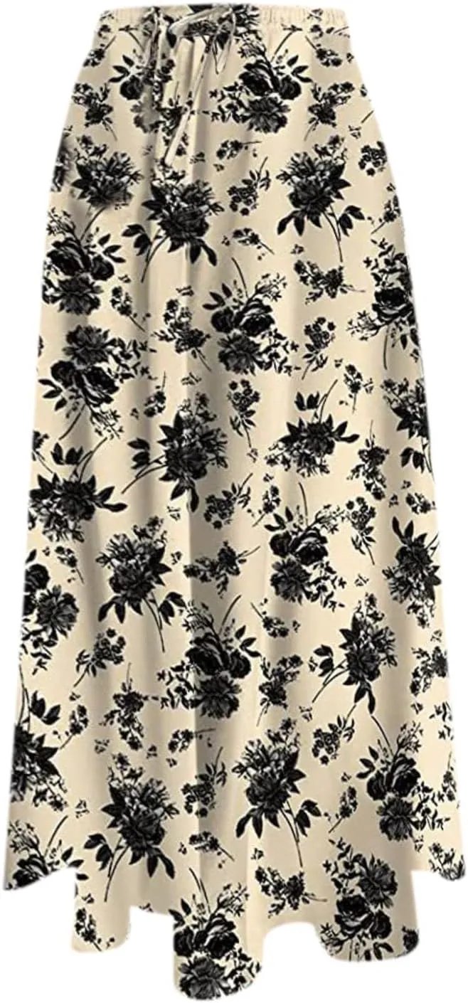 XOWRTE Maxi Skirt Women's Elegant Floral Pattern Long Skirt with High Waist Boho Skirt A-line Midi Skirt for Summer Skirt