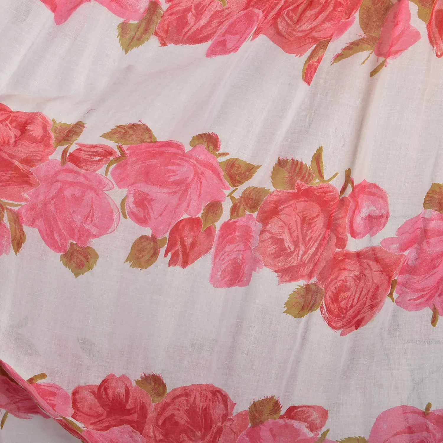 XXS 1950s Sleeveless Flowy Pink Novelty Rose Print Cotton Summer Day Dress