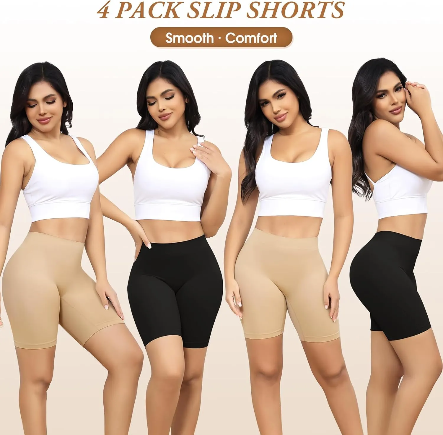 Yeblues 4 Pack Slip Shorts for Under Dresses Anti Chafing Underwear Seamless Comfortable Smooth Yoga Biker Workout Shorts