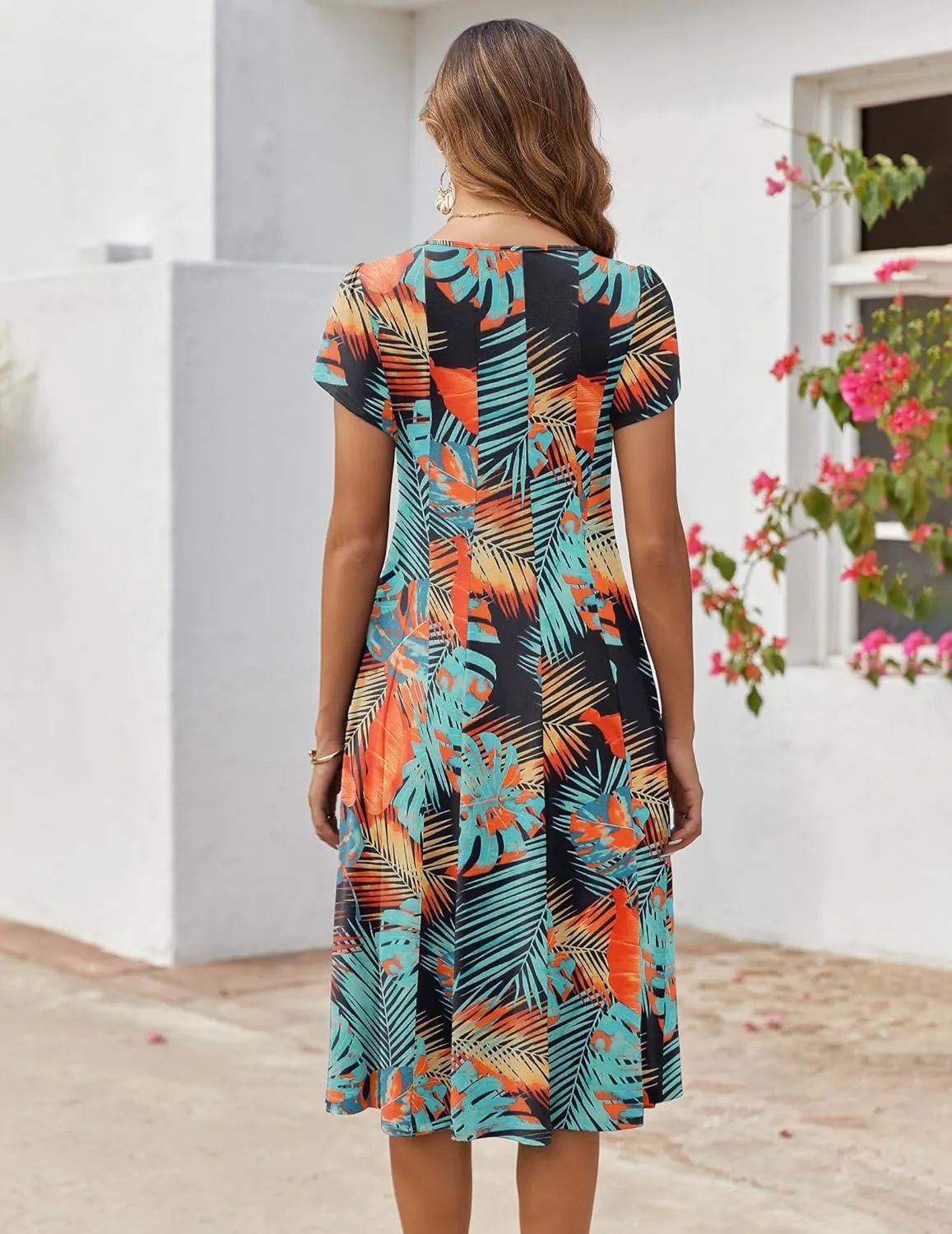 Zeagoo Womens Casual Dress Short Sleeve Pleated Loose Flowy Dress