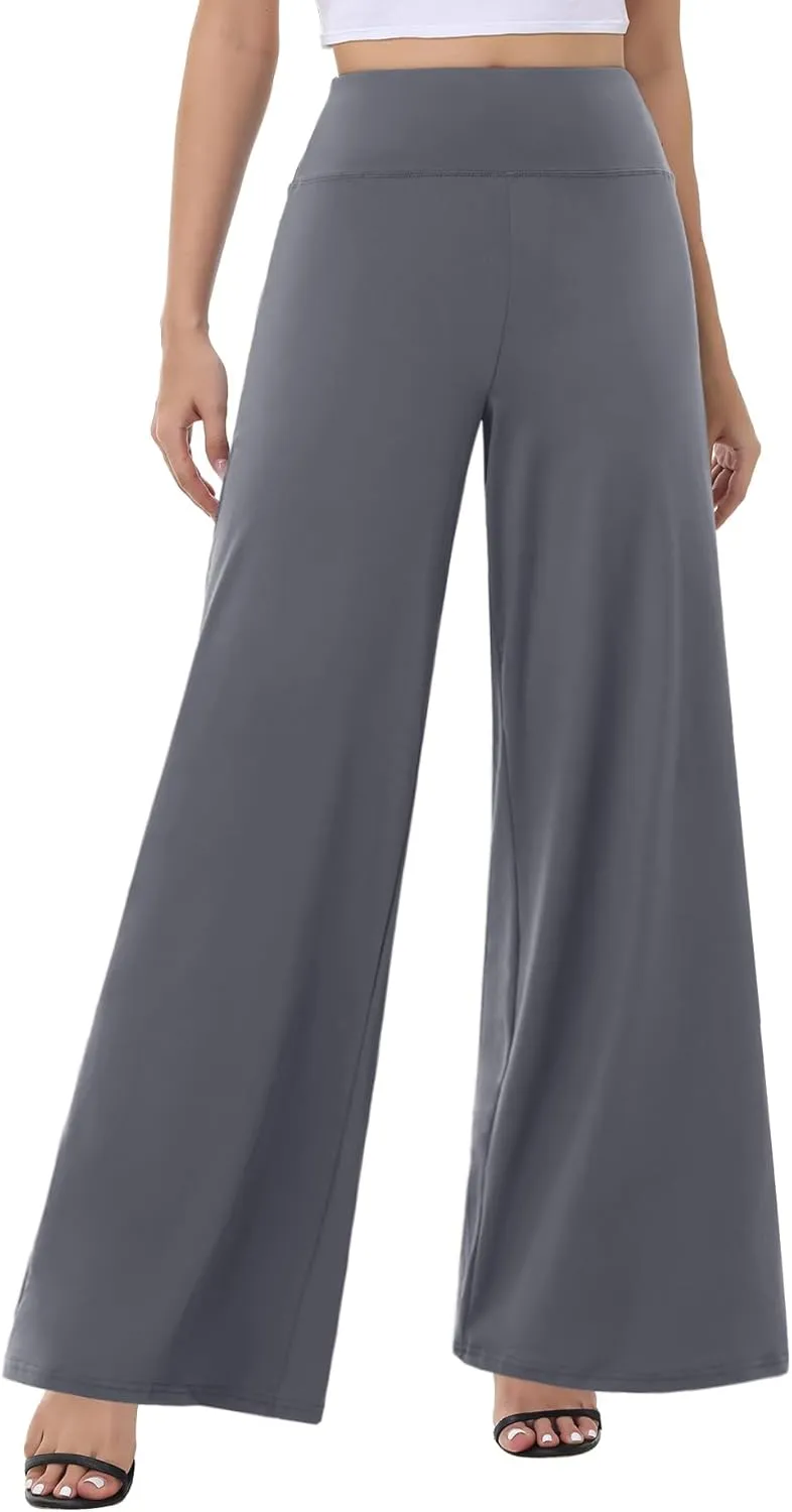 ZOOSIXX Wide Leg Palazzo Pants for Women - High Waist Casual Beach Lounge Pants Loose Dress Pants Stretchy Trousers